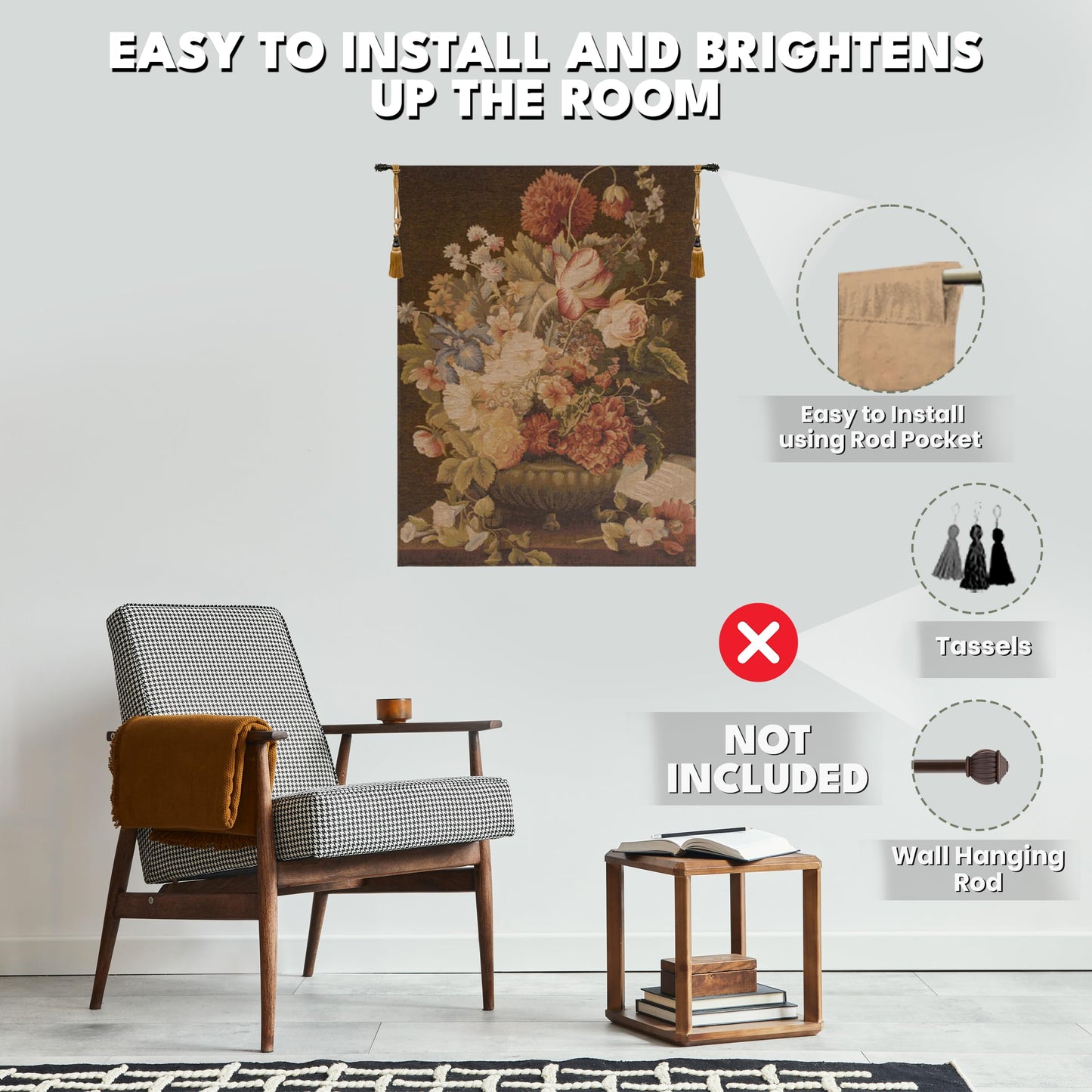 Charlotte Home Furnishings Inc. Bouquet Tulipe Fonce French Tapestry Wall Hanging 37 x 27 Inch Viscose Cotton and Polyester Blend Wall Art Perfect For Wall Decor by Pierre Joseph Redoute