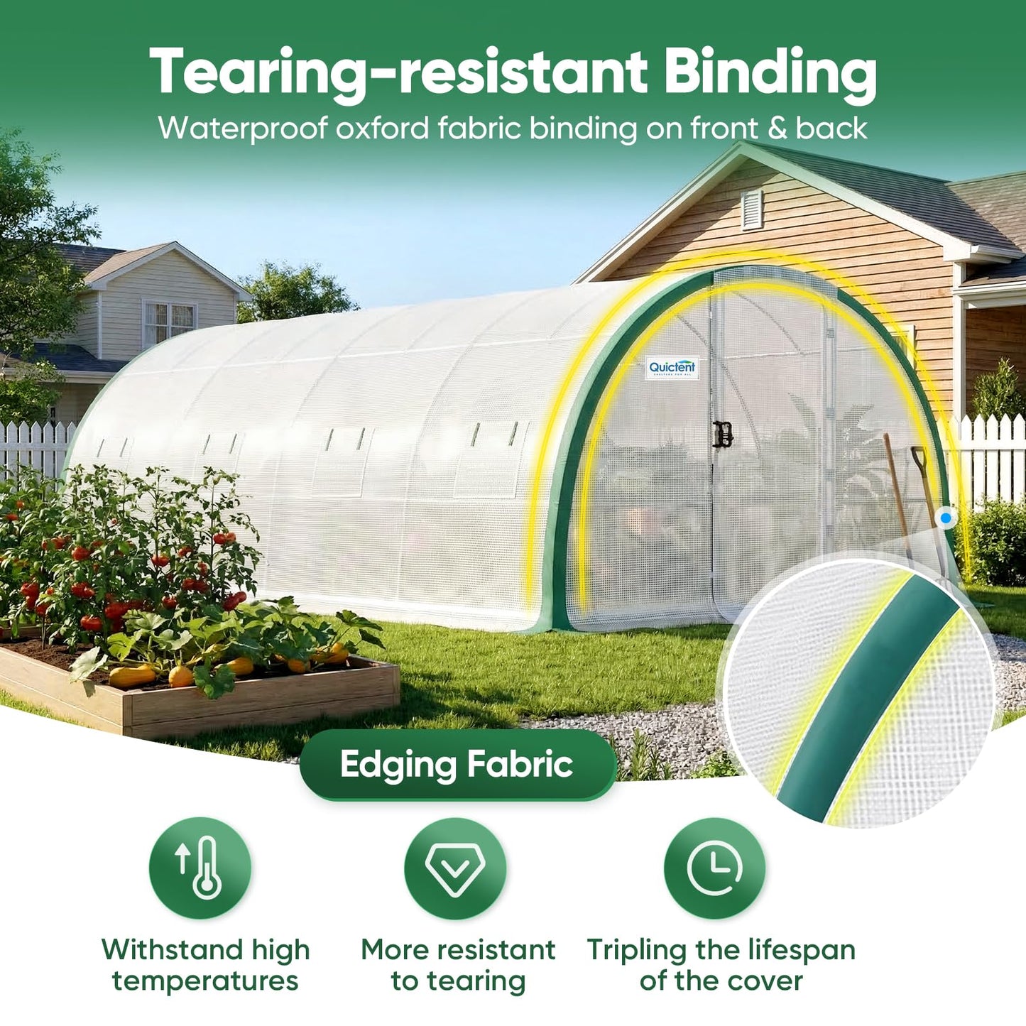 Quictent 20x10x6.6 FT Premium Greenhouse for Outdoors with 2 Door Frames, Reinforced Top Structure & Cover, Large Heavy Duty Walk-in Tunnel Hoop Green House for Garden Backyard Flower Winter, White