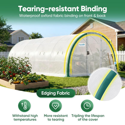 Quictent 20x10x6.6 FT Premium Greenhouse for Outdoors with 2 Door Frames, Reinforced Top Structure & Cover, Large Heavy Duty Walk-in Tunnel Hoop Green House for Garden Backyard Flower Winter, White