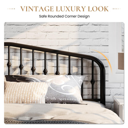 SHA CERLIN King Size Metal Platform Bed Frame with Victorian Style Wrought Iron-Art Headboard/Footboard, No Box Spring Required, Black