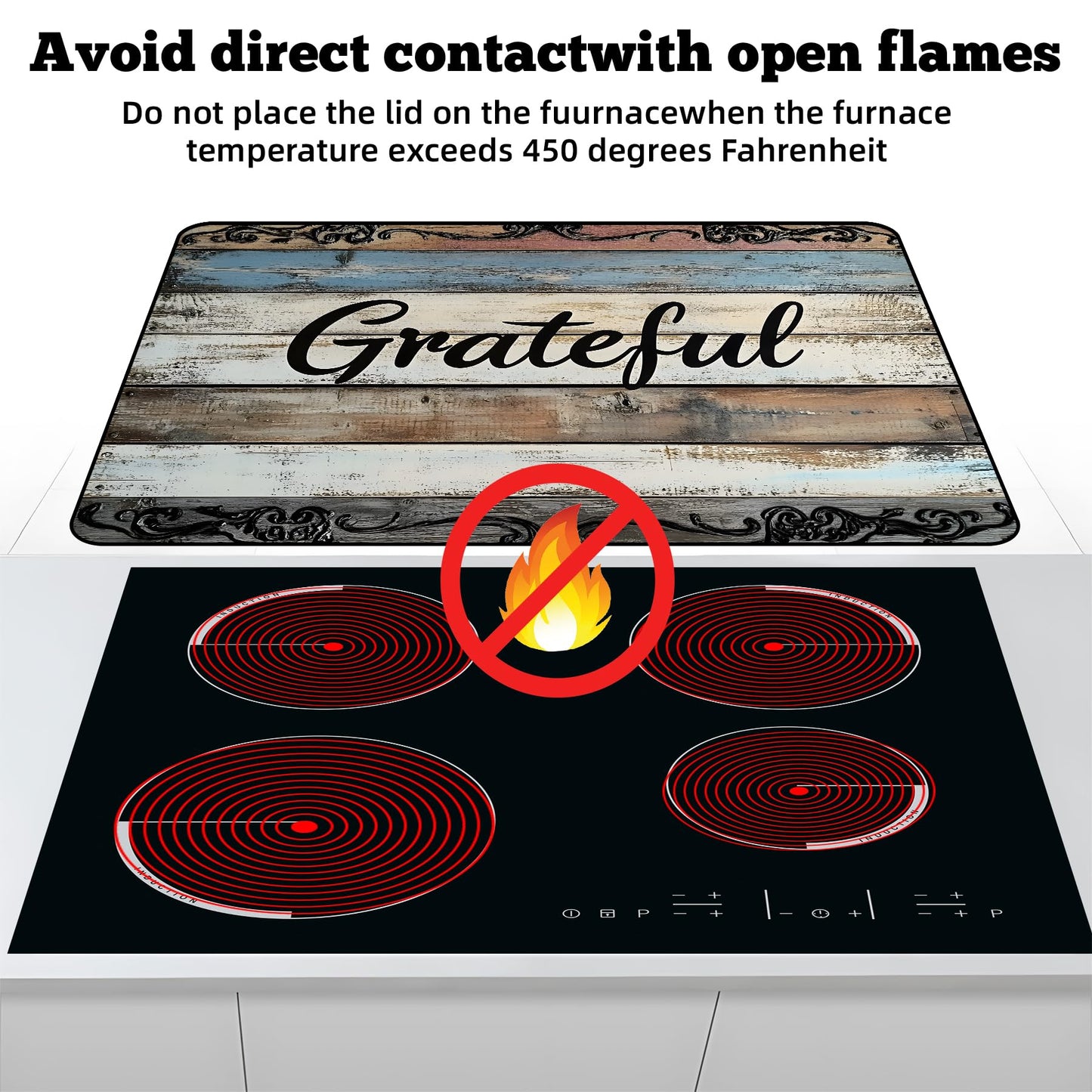 AOHMPT Multi-Design Stove Top Cover for Glass/Electric Stoves - 3-in-1 Heat-Resistant Protector Mat, Non-Slip Drying Rack 28"x20" (Grateful, 28" L x 20" W)