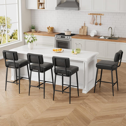 GarveeHome Bar Stools Set of 4, 26" Black Faux Leather Counter Height Bar Stools with Backs, Modern Upholstered Barstool Chairs with Metal Legs for Kitchen Island, Home Bar, Dining Room