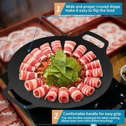 Sanbege Korean Grill Pan with Nonstick 6-Layer Coating, 13" Round BBQ Griddle with Bag, Compatible for Induction, Gas Stove, Electric Cooktop, Indoor or Outdoor Grilling