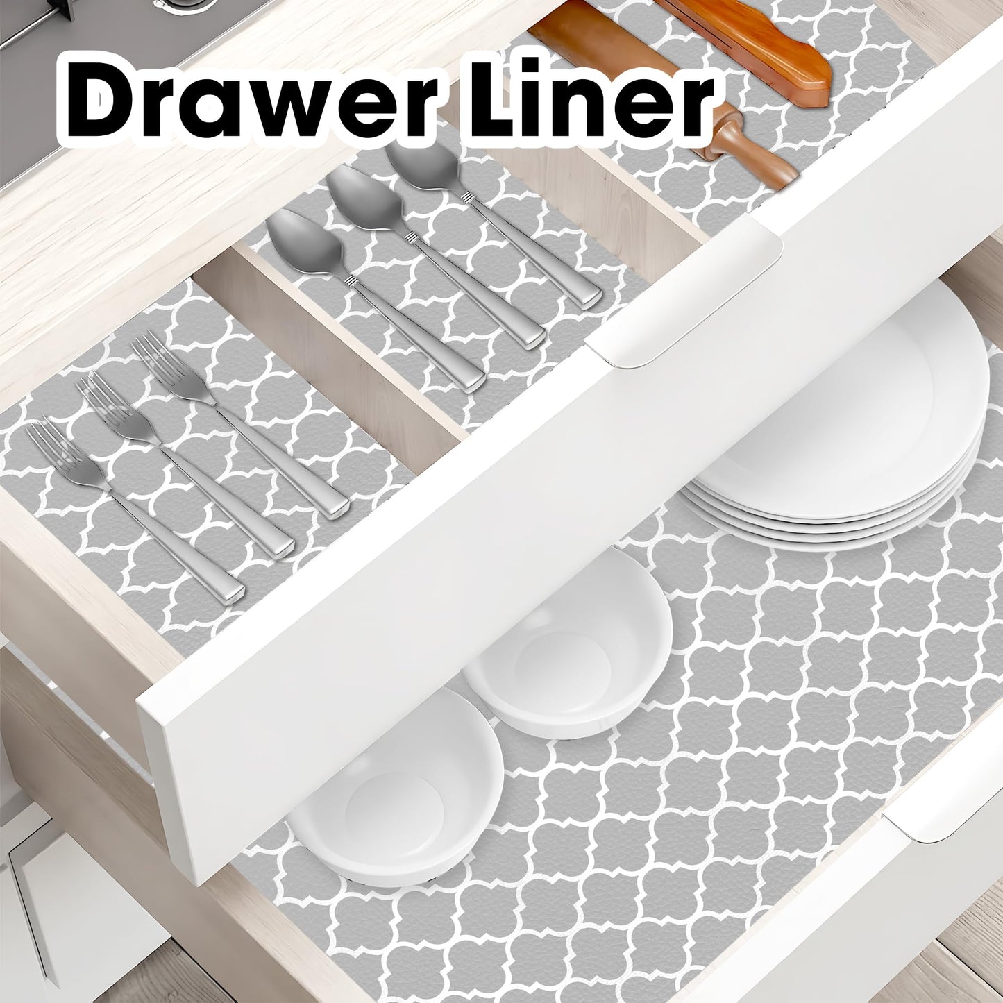 Shelf Liner for Kitchen Cabinets Non-Adhesive 12in X 10FT Cabinet Liners for Shelves Waterproof Thick Strong Grip Non Slip Drawer Liner Contact Paper for Cupboard Easy to Clean,Gray Lantern