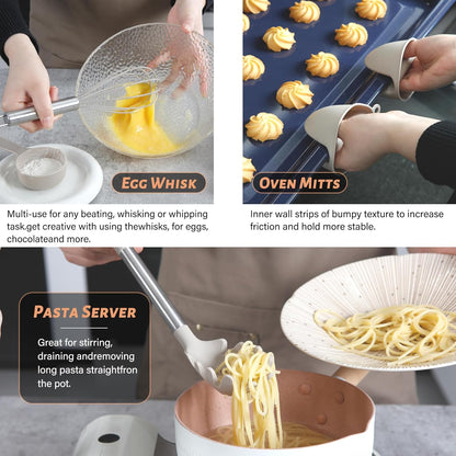 Kitchen Utensils Set 28 pcs, Hvygss Silicone Cooking Utensils with Stainless Steel Handle, Khaki