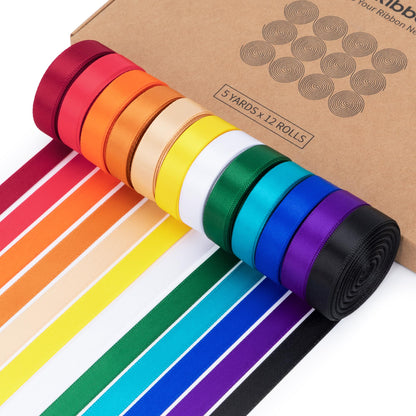 Keypan Rainbow Satin Ribbon 3/8 Inch x 12 Rolls Total 60 Yards Double-Faced Colorful Ribbons for Crafts Flower Bouquet Gift Wrapping Paper Bows Wedding Invitations