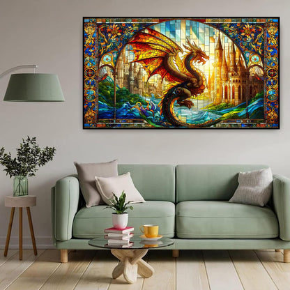 igoodom Large Diamond Painting, Stained Glass Dragon Diamond Art Kits for Adults, Full Drill Round Big Diamond Painting, DIY Gem Art and Crafts for Home Wall Decor Gift 27.5 X 15.7inch