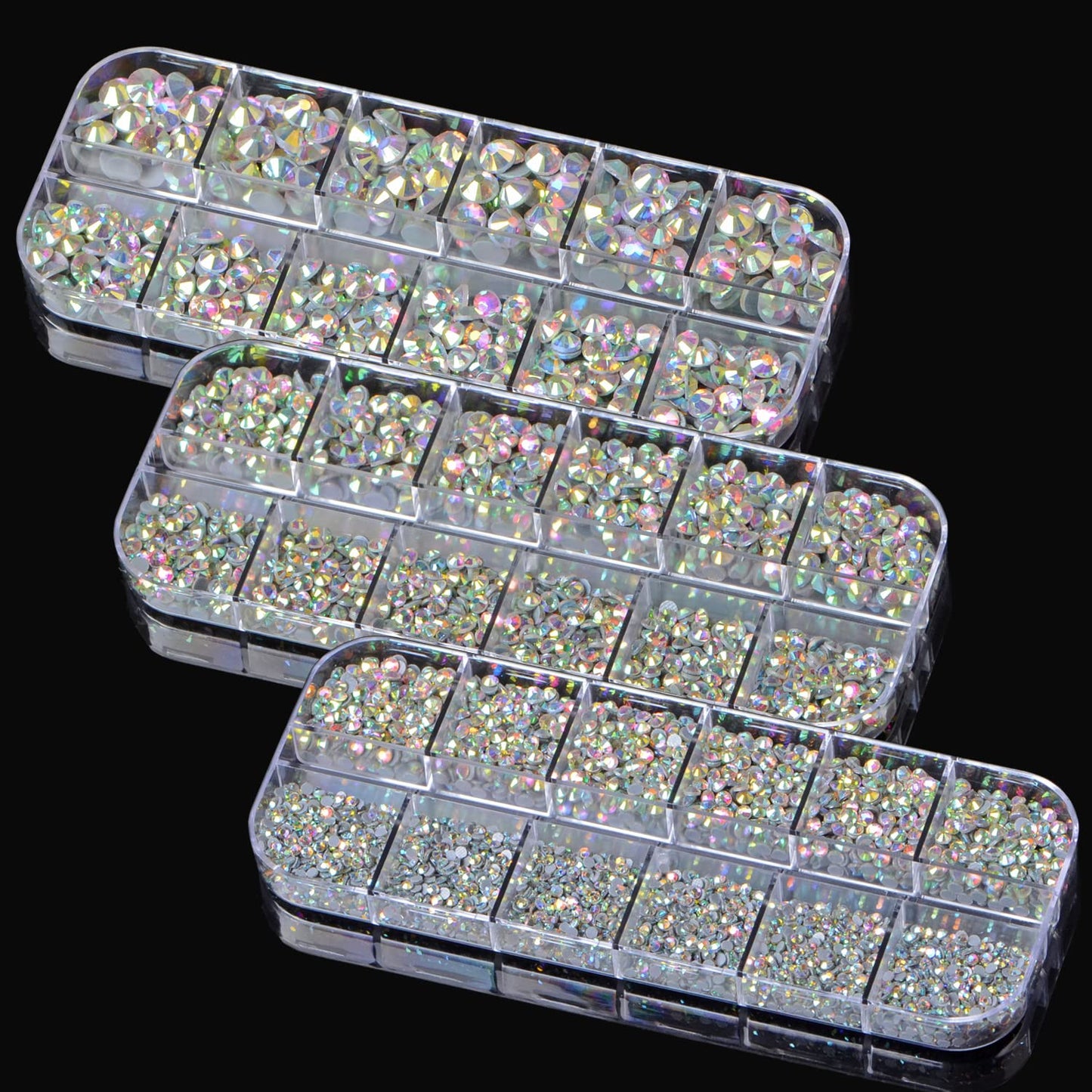 Massive Beads 6500pcs+ Flatback Glass Hotfix Iron On Rhinestones Crystal for DIY Making with 1 Tweezer & 1 Picking Pen for Shoes, Clothes, Face Art, Bags, Manicure (Crystal AB, 6-Sizes)