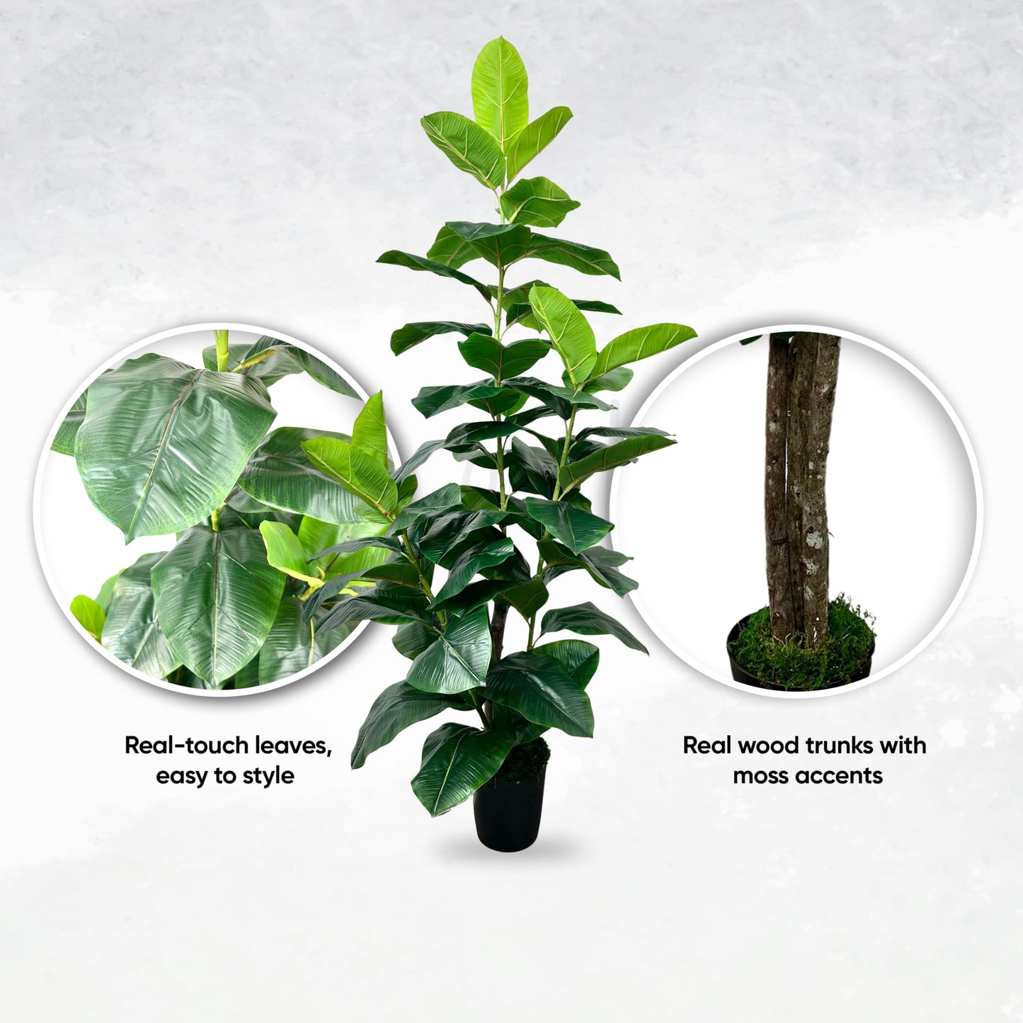 Cypress & Alabaster Handmade 6.5ft Outdoor Safe UV Resistant Artificial Rubber Fig Plant | Ficus Tree with Real Wood Trunks, Hypoallergenic, 6.5 Foot, Green