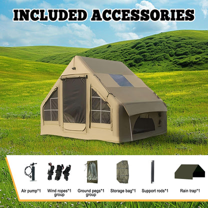 Inflatable Tent, Outdoor Easy Setup Inflatable Tents for Camping, Portable Blow Up Tent with Stove Jack, Cotton Canvas Material for Glamping, for 4 Season, 4/6/8/10 Person Use