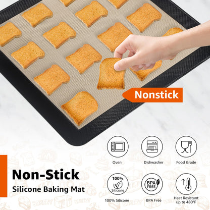 2Pcs Silicone Baking Mats for 12 Inch Cake Pan/12x12 Cheesecake Pan/Toaster Oven Air Fryer Liner, 11.75"Square Food Grade Silicone Mats for Baking, Non Slip Silicone Baking Sheet, Non Stick Reusable
