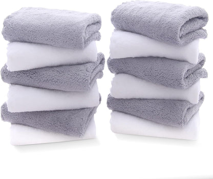 12 Pack Set TENSTARS Premium Washcloths - Quick Drying- Soft Microfiber Coral Velvet Highly Absorbent Wash Clothes