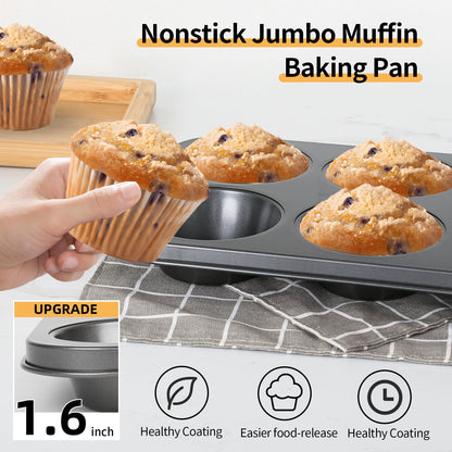 Audingull Jumbo Muffin Pan 6-Cups Cupcake Pan, Premium Large Muffin Tin for Baking, Non-Stick and Thickened Carbon Steel Jumbo Cupcake