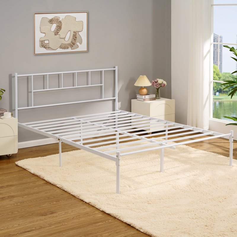VECELO Full Metal Platform Bed Frame with Headboard, Heavy Duty Steel Slat Support, Under Bed Storage,No Box Spring Needed, Easy Assembly