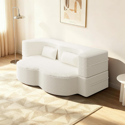 BAYYELL 78" Full Size Convertible Sofa Bed, 2-in-1 Folding Floor Couch with 2 Pillows, Sleeper Sofa for Living Room and Bedroom, No Assembly Required (Beige, Corduroy Fabric)