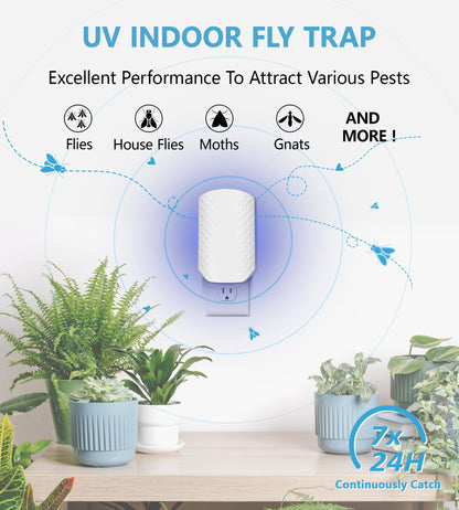 WowCatch Flying Insect Trap for Indoors, Bug Killer Light Trap for Fruit Flies, Gnats, Moths, and Houseflies, 1 Device + 4 Refills, Best Fly Traps for Home, Kitchen, Bedroom, Plant Area, Garages