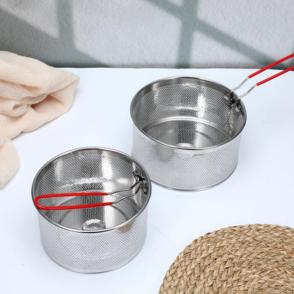 2 Packs Pasta Strainer with Removable Handle Stainless Steel Spaghetti Noodle Strainer Deep-Frying Food Filter Basket Pasta Mesh Drainer for Home Restaurant Washing Draining Boiling Steaming