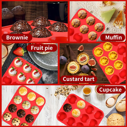 Skiennix Silicone Muffin Pan - 12-Cup Non-Stick Baking Mold | Dishwasher & Microwave Safe