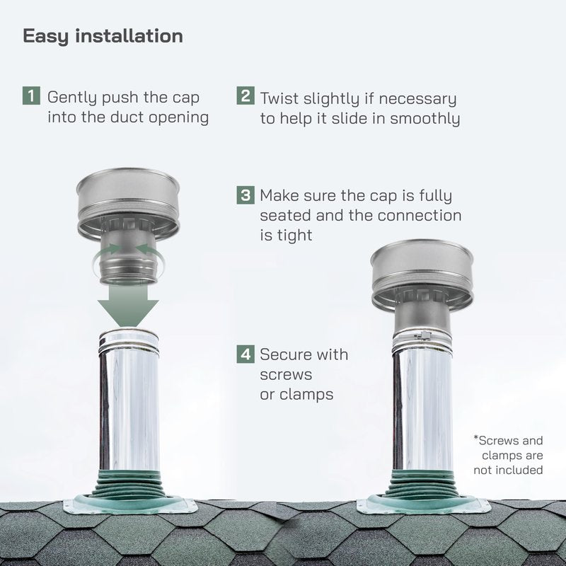 Vent Systems 4" Inch Round Roof Vent Cap – Galvanized Steel Chimney Rain Guard with Wind Shield – Heavy-Duty Weather-Resistant Protector Cap for Exhaust, Stove Pipe, Chimney - Outdoor Use