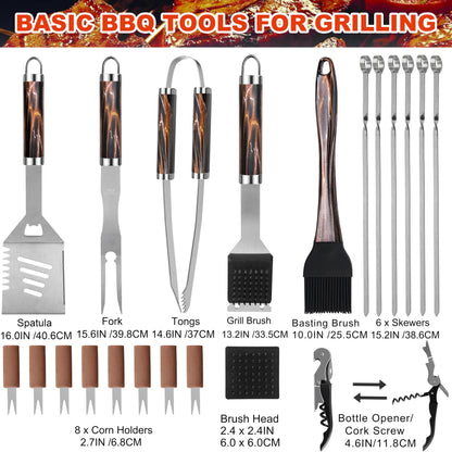 Grilljoy BBQ Accessories Grill Tools Set - 22PCS Stainless Steel Barbecue Grill Accessories for Outdoor Grill with Black Aluminum Case - Christmas Grilling Gifts for Men & Dad -Grill Tools Kit