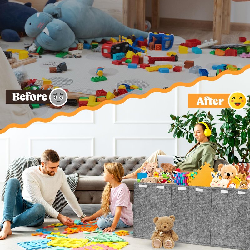 Beadsky Extra Large Toy Box, Toy Chest for Toddlers with Lids, Collapsible Toy Storage Organizer, Kids Bin Boxes Storage Basket for Boys, Girls, Nursery, Living Room, Playroom, 40"x14"x16", Gray