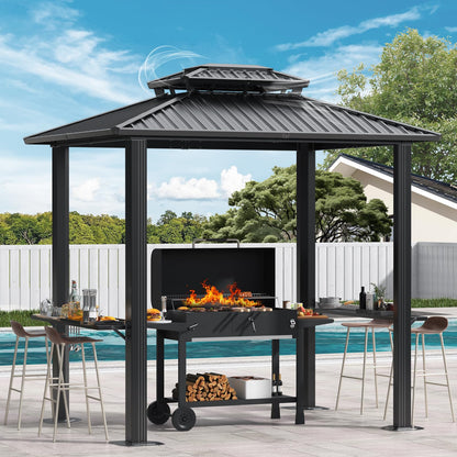 Hoteel Grill Gazebo 6x8FT Hartop Gazebo, Barbecue Gazebo with Galvanized Steel Double Roof, Outdoor Patio Aluminum Frame, 2 Side Shelves for Deck Lawn Backyard Garden and Party, Black(2026 Version)
