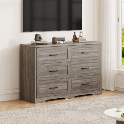 Ball & Cast Farmhouse 6 Drawer Dresser for Bedroom, 47" W Modern Chest of Drawers with Metal Handles, Wood Dresser TV Stand, Dresser Drawer Organizer for Closet, Living Room,Hallway,Gray