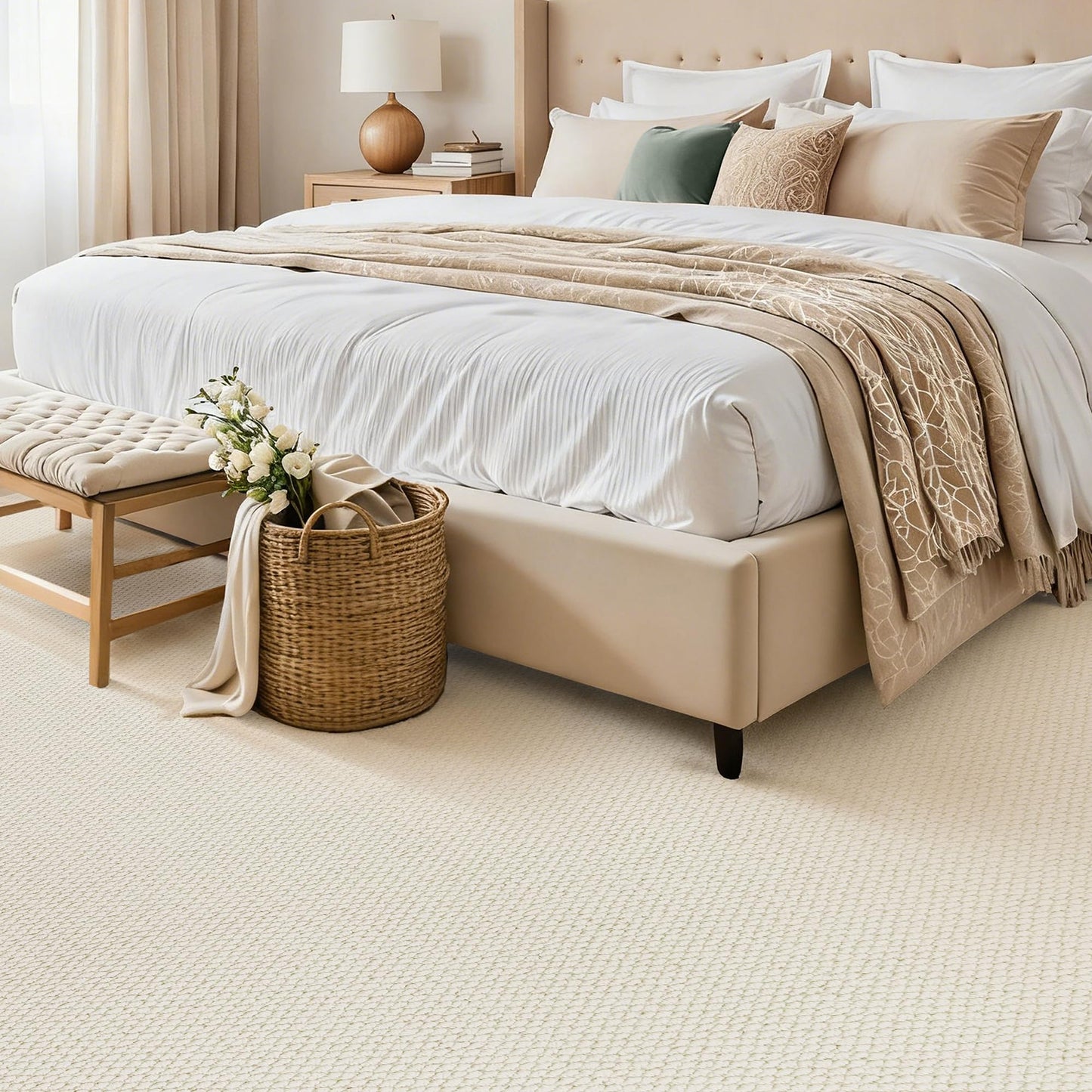 ANSSO Wool Rugs 8x10 for Living Room,80% Merino Wool and 20% Cotton Soft Tufted Area Rug with Cotton Non-Slip Backing,Large Area Rug for Bedroom Bedroom, Dining and Home Office (Cream White)