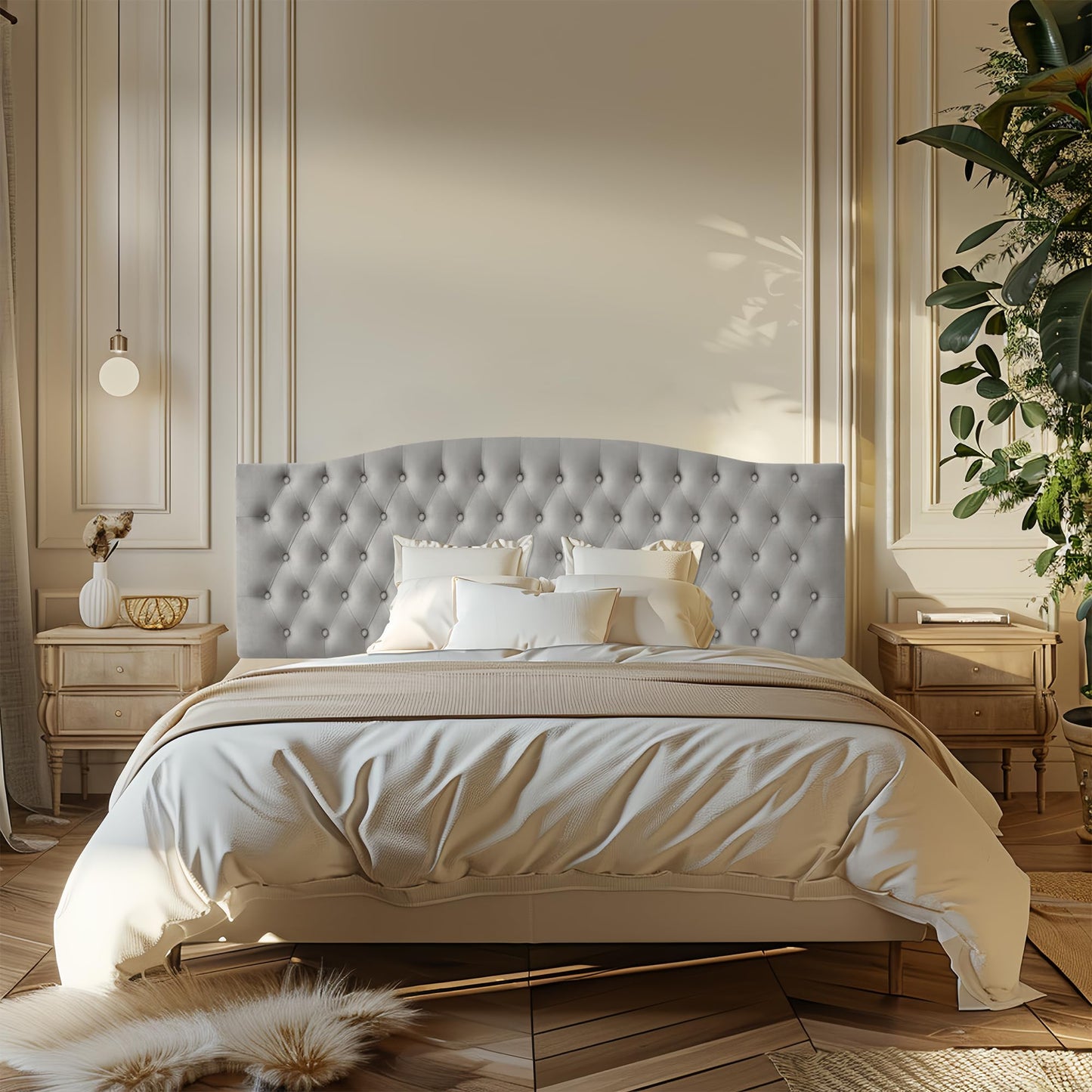 Furpopup Velvet Upholstered Headboard King/Cal King Size Latest Model Wall Mount, Bed Frame Mount, Featuring High-Density Sponge Padding, Luxury Texture Easy Assembly and Style-Silver Gray
