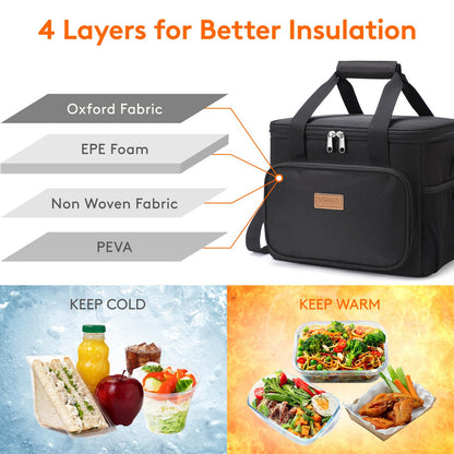 Lifewit Large Lunch Bag, Insulated Lunch Box, Soft Cooler Cooling Tote for Adult Men Women, Black 24-Can (15L)