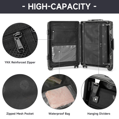 MYER Hard Case 26 Inch Checked Luggage with Spinner Wheels,Aluminum Luggage with 100% 3-Layer PC,Hard Shell Suitcases with Wheels,Cup Holder and USB Port