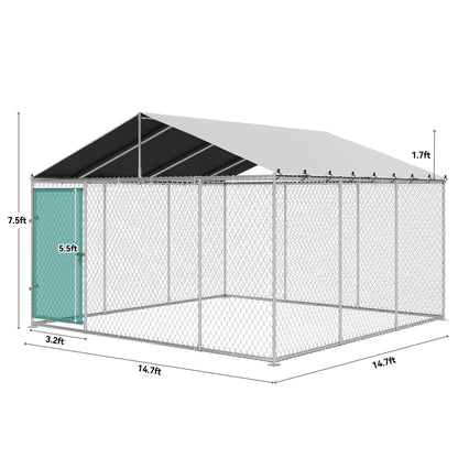 YITAHOME 14.8'x14.8' Large Outdoor Dog Kennel with Metal Dog Gate, Dog Pens Outside with Roof, Dog Fence Outdoor for Yard