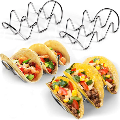 WIDBI Premium Taco Holders - 4 Pack Stainless Steel Taco Stands Holds 12 Standard Tacos (3 Each) - Fits Most Plates & Air Fryers - Dishwasher & Oven Safe – For Soft & Hard Shell Tacos