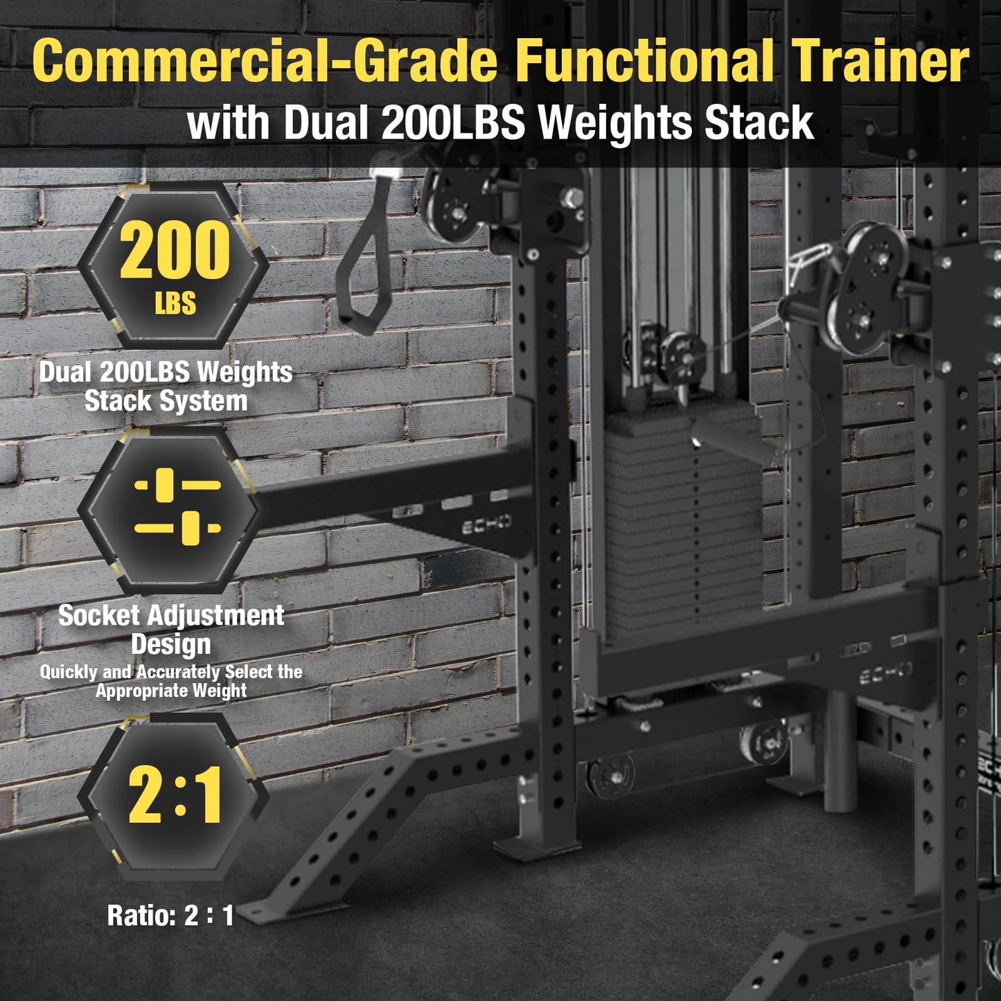 Commercial Functional Trainer Cable Machine with Dual Weight Stacks Power Cage Squat Rack Cable Crossover Exercise Machine with Pulley System All in One Home Gym Systems, Functional Trainer(Model A)