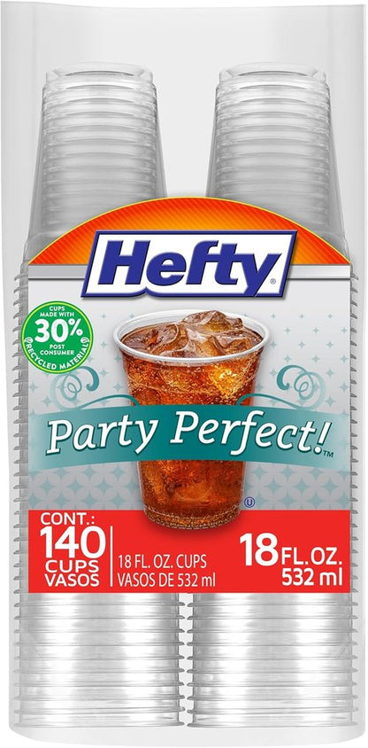 Hefty Clear Plastic Party Cups - 18 Ounce Size, 140 Count for Effortless Entertaining