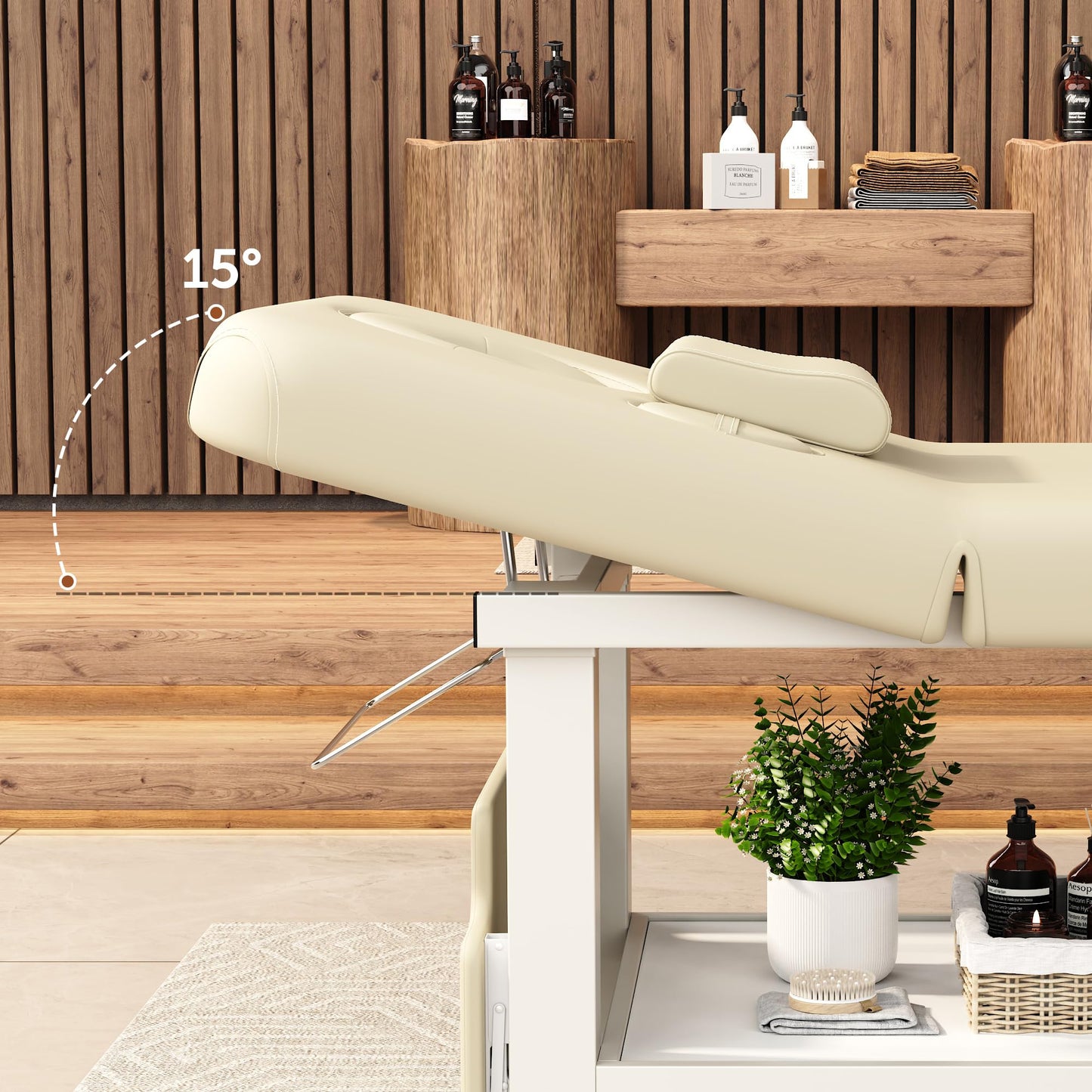 Extra Large 34 in × 80 in Folding Stationary Massage Table with Adjustable Backrest & Armpit Opening , Heavy-Duty Metal Frame Treatment Bed for Spa, Physical Therapy, Tattoo, Facial - Beige Gray
