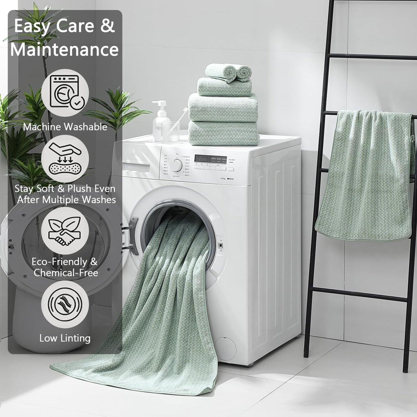 18 Set,100% Loops-6 Towels,6 Towels,6 Ycosy Piece Bath Towels Microfiber Family Bathroom Towel with Hanging Bath Hand