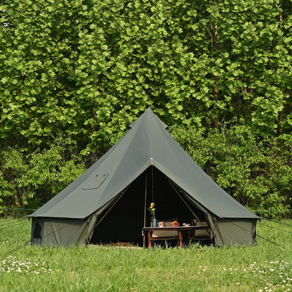 WaldZimmer Canvas Bell Tent 16.4ft Green with Stove Jack and Zipped Removable Floor, Luxury Outdoor Glamping Yurt Cotton Tent for Family Truck Car Camping Hunting Party