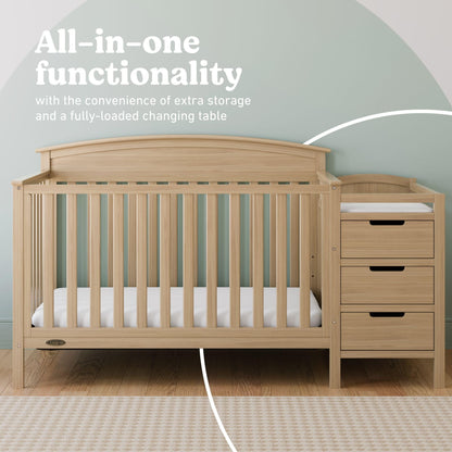 Graco Benton 4-in-1 Convertible Crib and Changer – GREENGUARD Gold Certified, Crib & Changing-Table Combo, Water-Resistant Changing Pad, Converts to Toddler Bed, Daybed and Full-Size Bed (Driftwood)