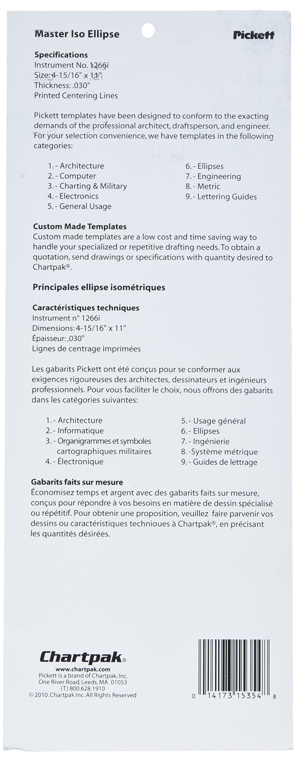 Pickett Master Isometric Ellipse Template (1266I)