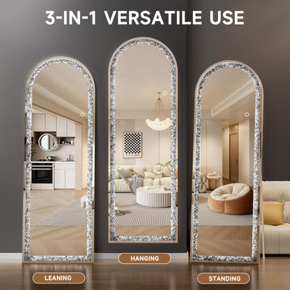 WINNICE 71"×24" Full-Length Mirror with Lights- Arch Crystal Crush Diamond Wall Mounted Hanging Diamond Mirror Leaning for Living Room Bedroom