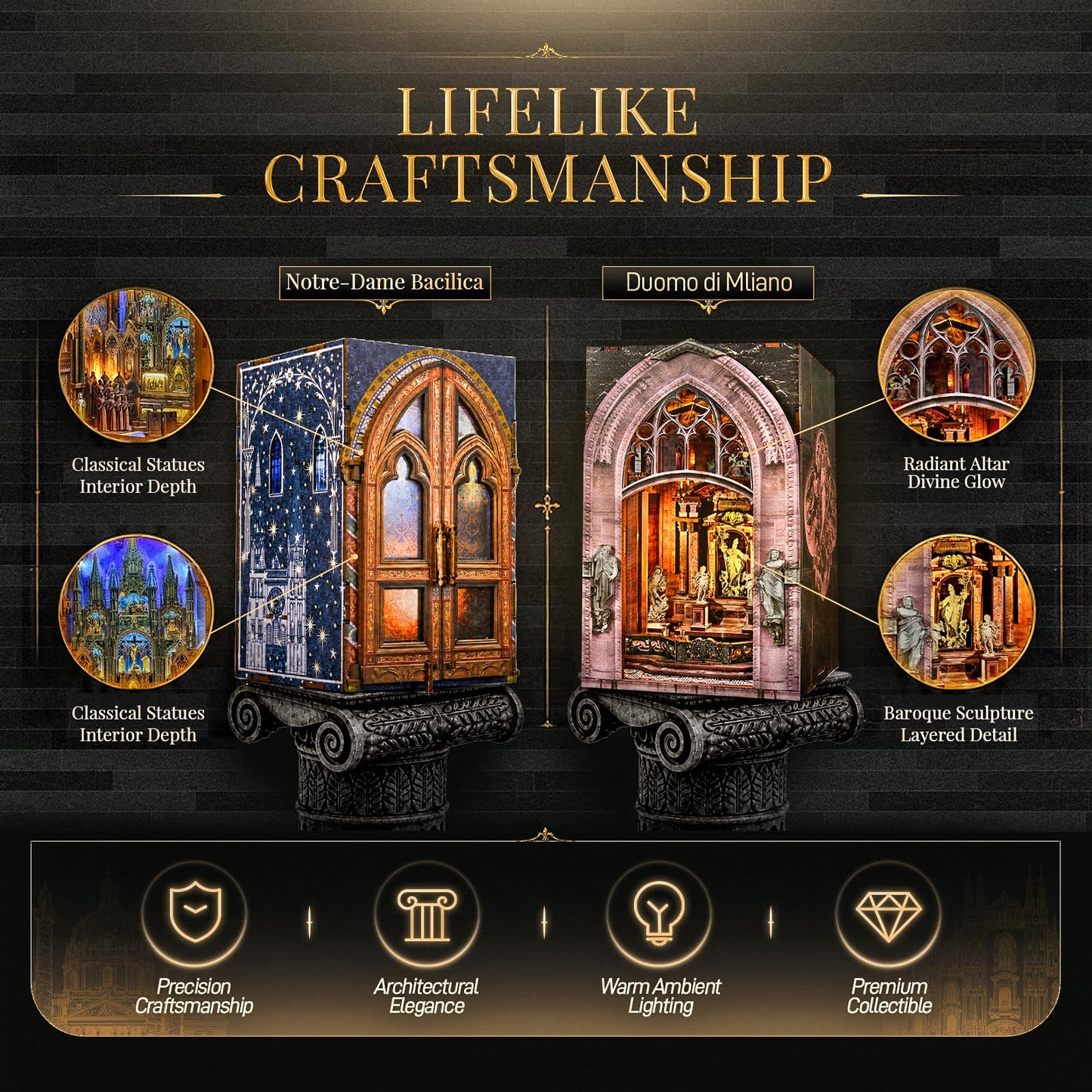 MiniCity 2 Pack Book Nook Kits for Adults, Book Nook Kit Model Kits Craft Kits for Adults - DIY Miniature Doll House Kit for Bookshelf Booknook Tiny House with Led Light