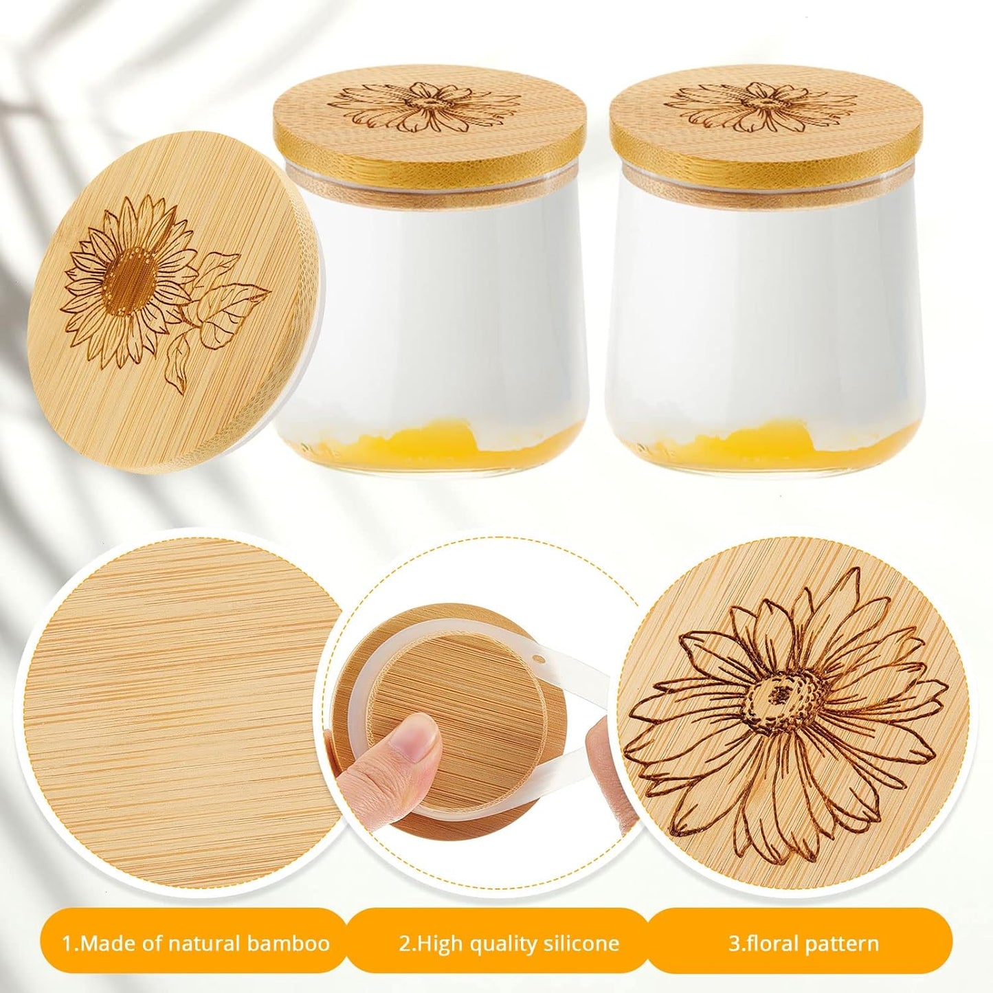 24 Set Gueevin Pieces Yogurt Jar Lids Bulk Bamboo Wooden Lids Compatible with Oui Yogurt Jars Round Reusable