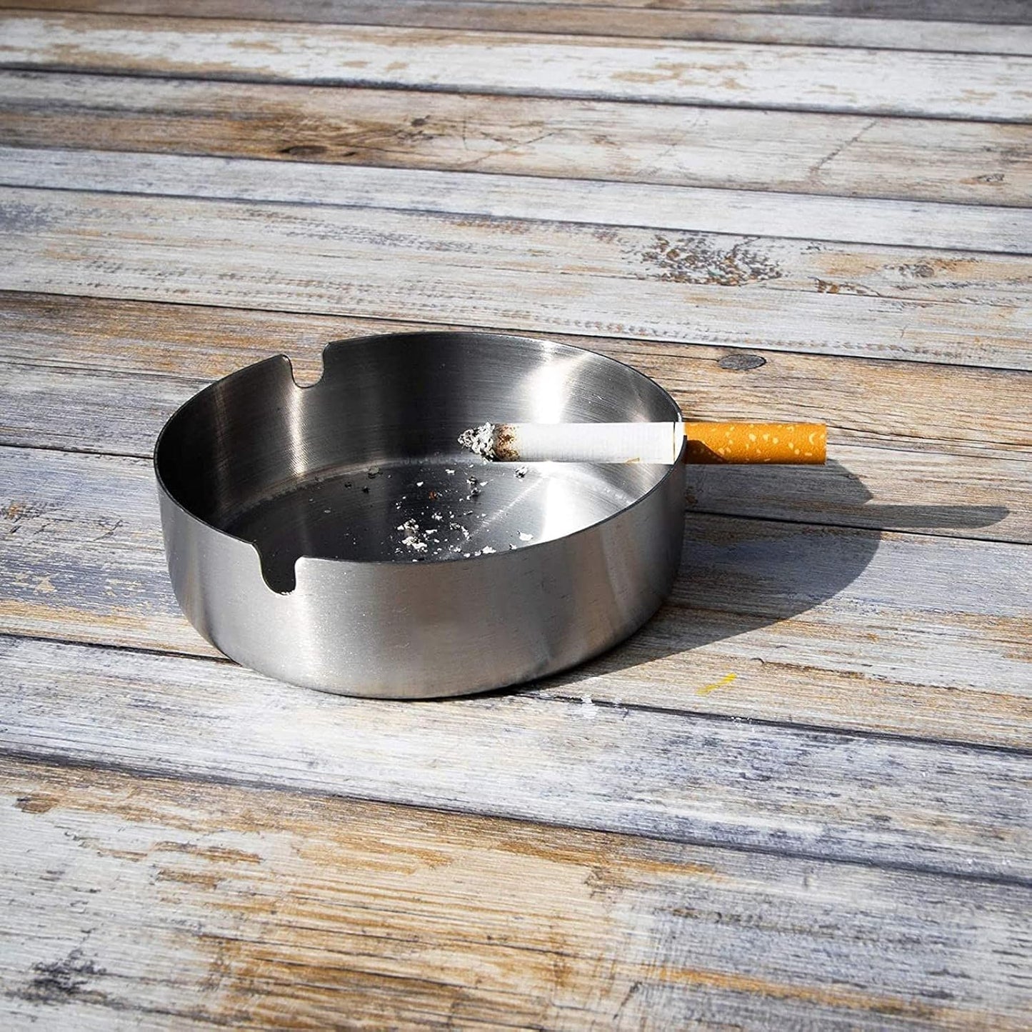 Juvale 5 Pack Stainless Steel Ashtrays - Round Patio Ashtray for Cigarettes, Indoor & Outdoor Use