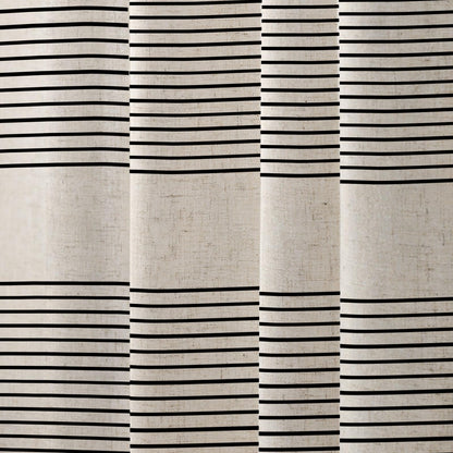 WOUVMA Boho Shower Curtains for Bathroom with Tassels Black Farmhouse Striped Shower Curtain Beige Rustic Linen 72x72 Inches
