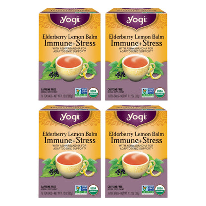 Yogi Tea Elderberry Lemon Stress & Immune Support Tea - 16 Tea Bags, 4 Packs - With Ashwagandha, Lemongrass, Licorice Root & More