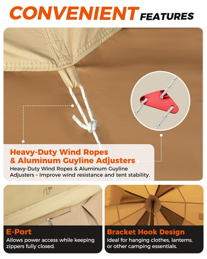 KingCamp Glamping Tent for 4 Seasons, 13.2ft/16.4ft Large Waterproof & Windproof Luxury Bell Yurt Tent w/Stove Jack, Spacious for Family Camping Hunting Parties