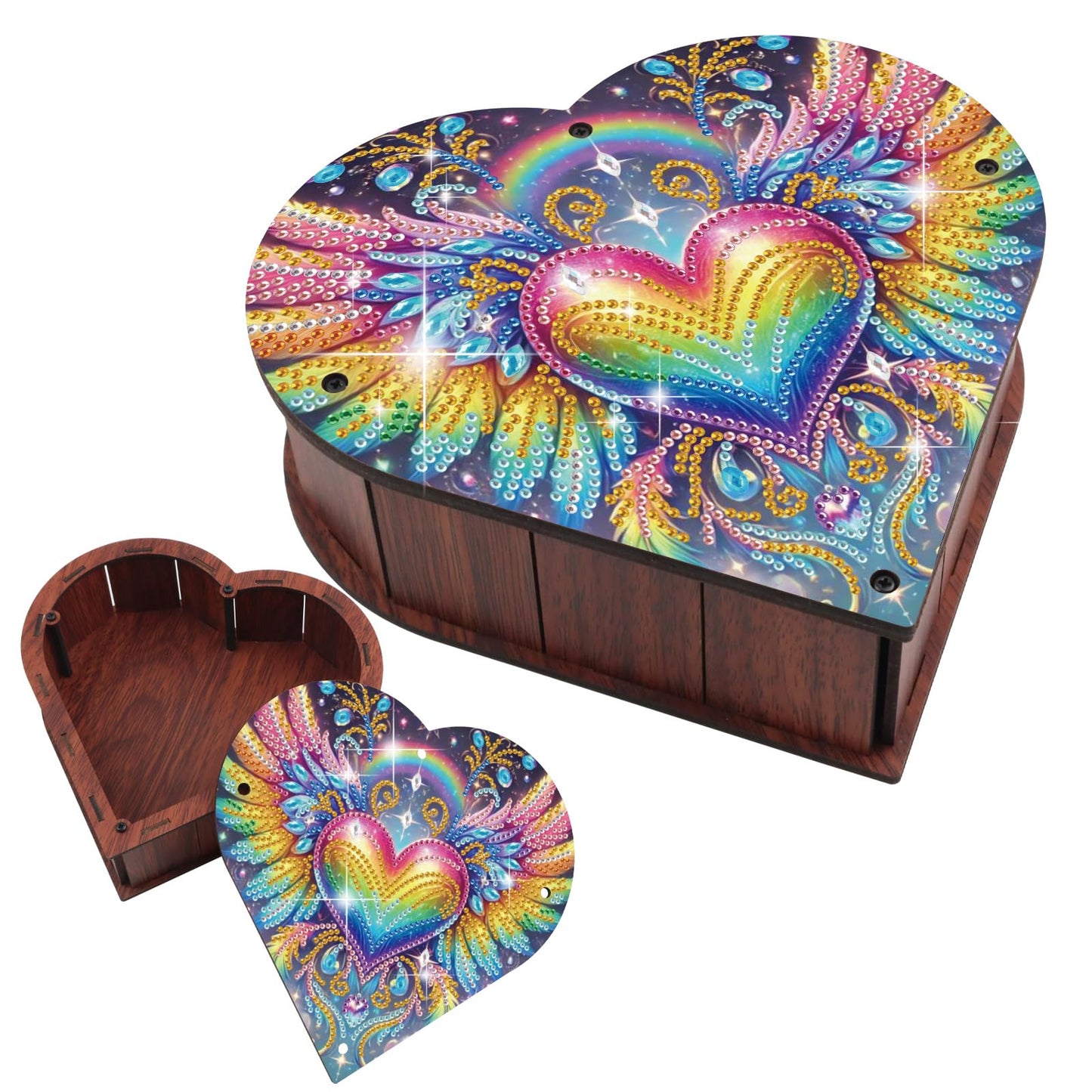 DIY Diamond Painting Storage Box Kit – Heart-Shaped Wooden Special Shaped Crystal Rhinestone Art Organizer, Decorative Gift Case for Jewelry, Accessories & Desktop Display (Heart Wing)