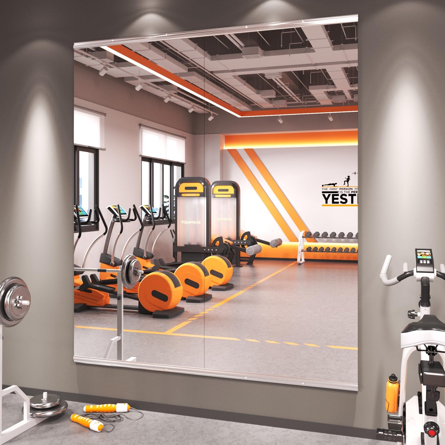 Amorho 63''x28''(Each)-2Pack Gym Mirror, Tempered Glass Frameless Full Body Mirror for Home, Yoga Studios, Dance Rooms, Garage Gyms.