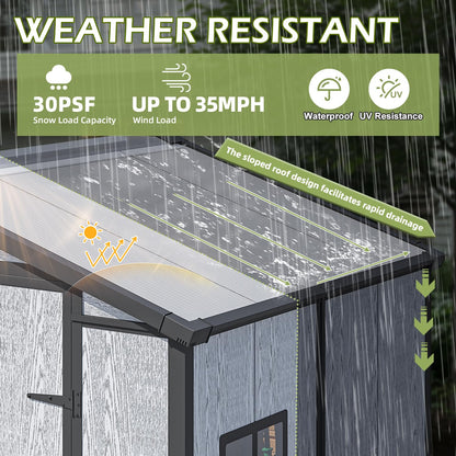 DNYKER 6x4 FT Resin Outdoor Storage Shed, All-Weather Plastic Garden Shed with Floor, Lockable Doors & Windows, Plastic Tool Shed for Poolside, Backyard, Patio